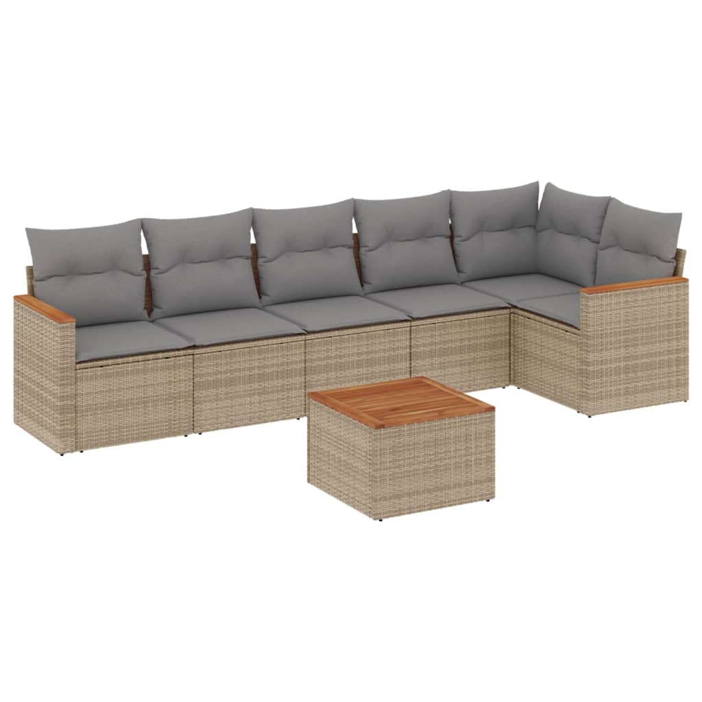 vidaXL 7-delige Loungeset met kussens poly rattan beige