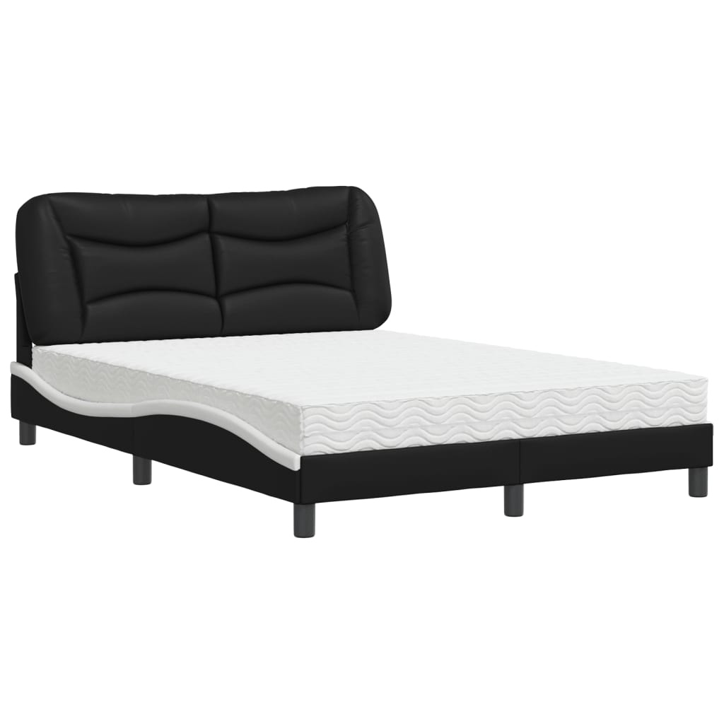 vidaXL Bed met matras kunstleer zwart en wit 140x190 cm