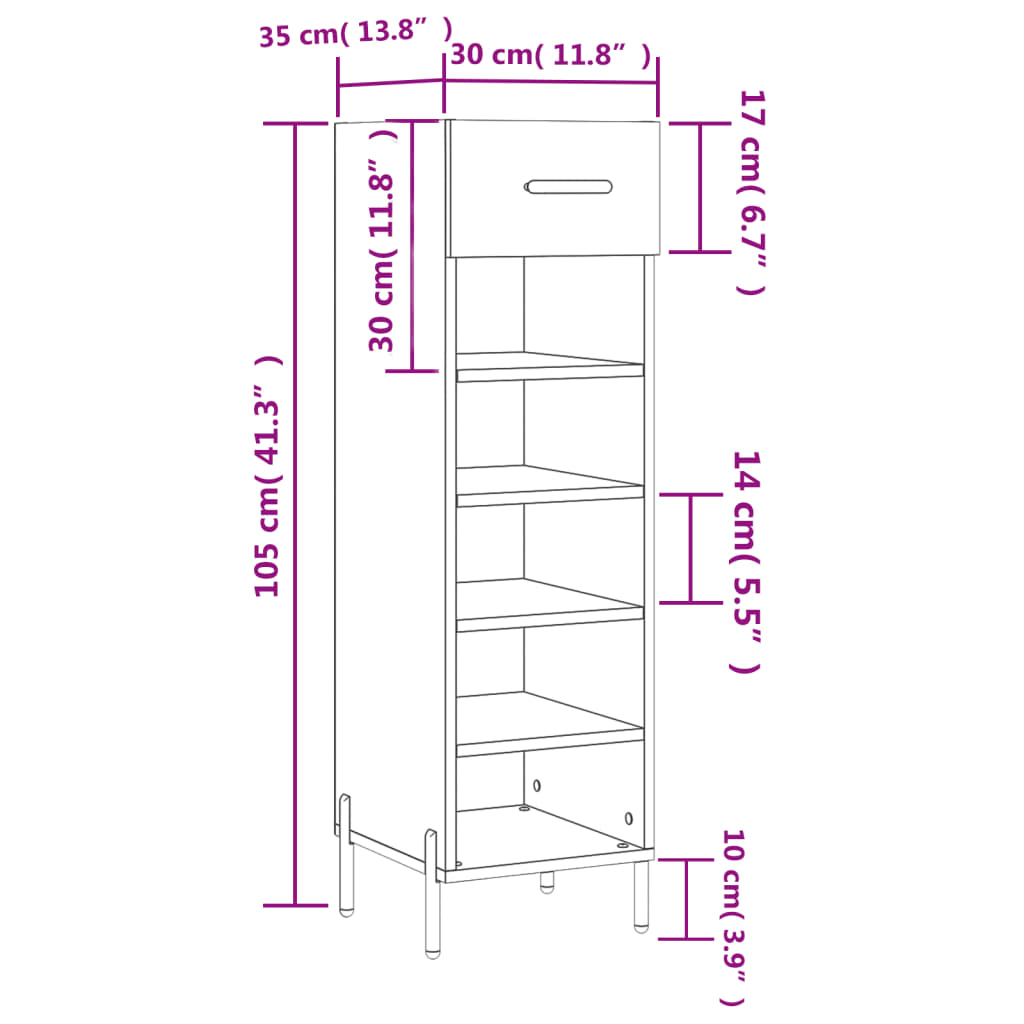 vidaXL Schoenenkast 30x35x105 cm bewerkt hout zwart