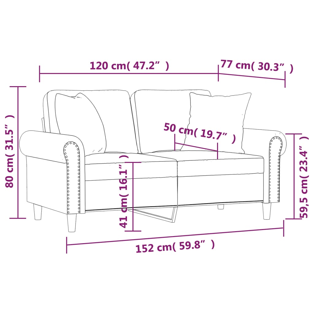 vidaXL Tweezitsbank met sierkussens 120 cm fluweel zwart