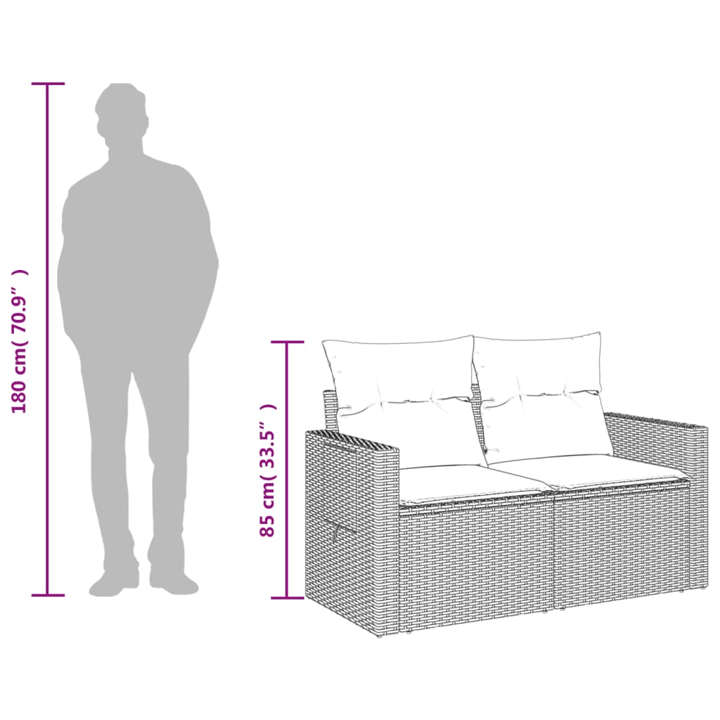 vidaXL Tuinbank 2-zits met kussens poly rattan zwart