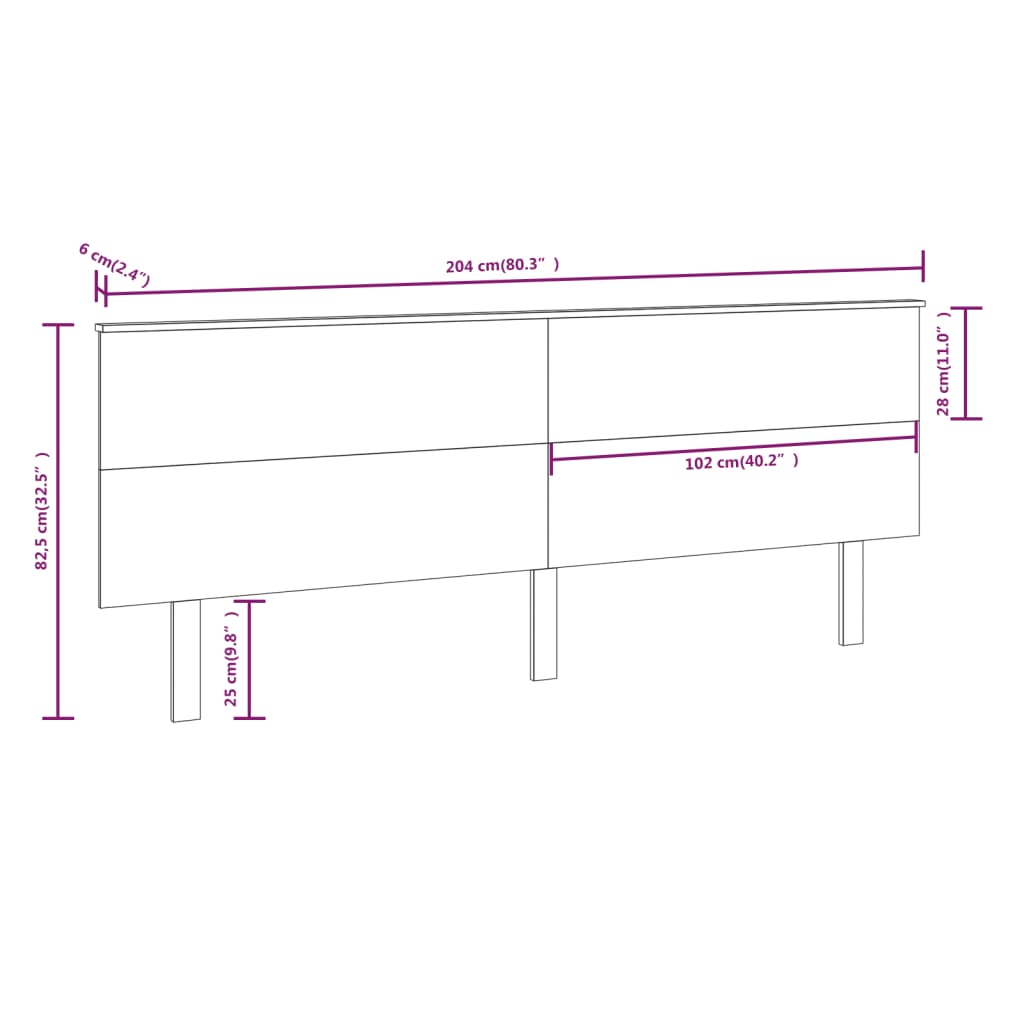 vidaXL Hoofdbord 204x6x82,5 cm massief grenenhout honingbruin