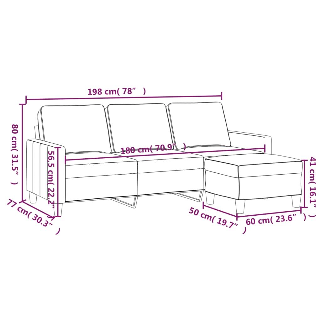 vidaXL Driezitsbank met voetenbank 180 cm stof zwart