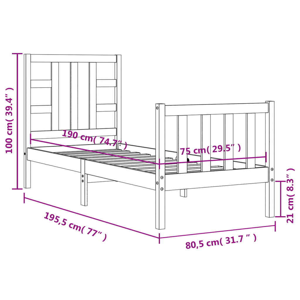 vidaXL Bedframe met hoofdbord massief hout zwart