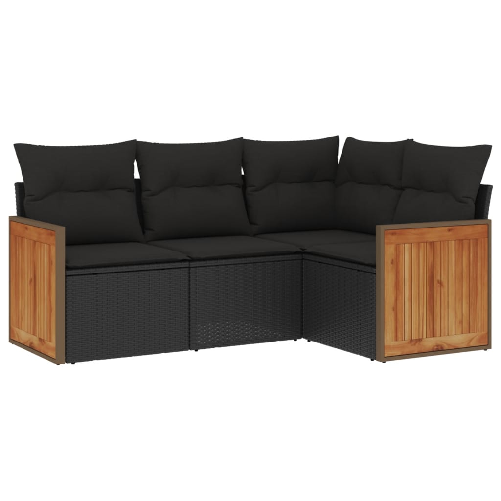 vidaXL 4-delige Loungeset met kussens poly rattan zwart