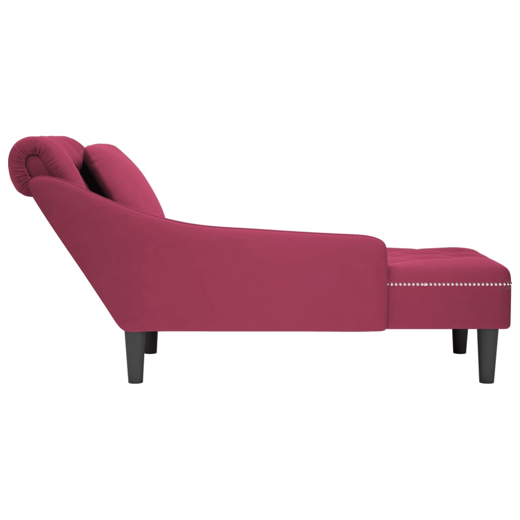 vidaXL Chaise longue met kussen en rechterarmleuning fluweel wijnrood