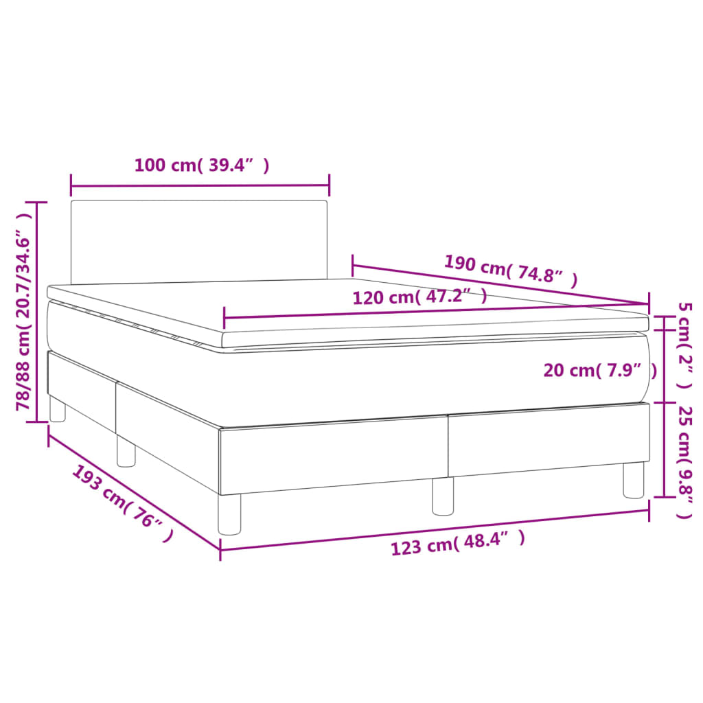 vidaXL Boxspring met matras en LED kunstleer grijs 120x190 cm