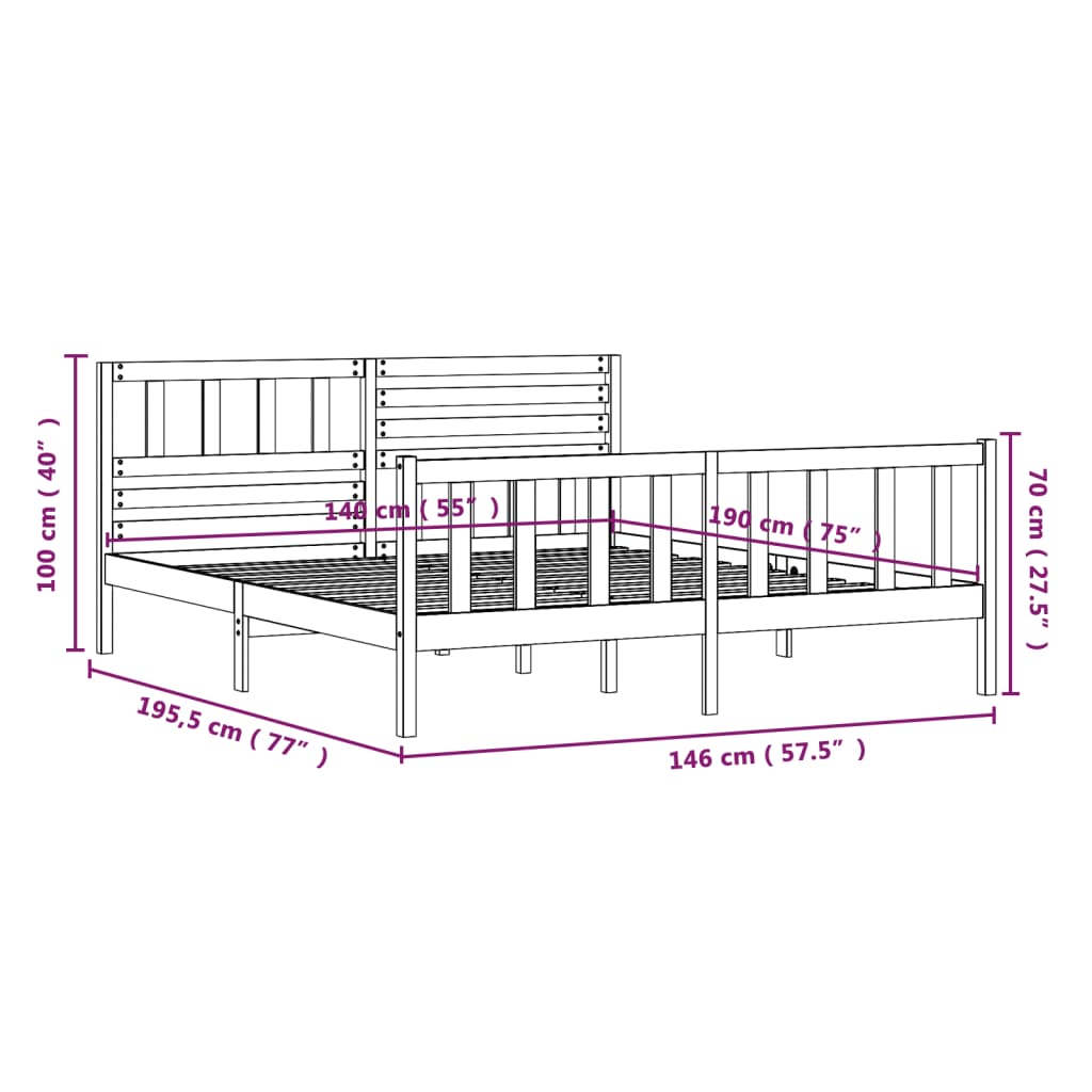 vidaXL Bedframe massief hout 140x190 cm