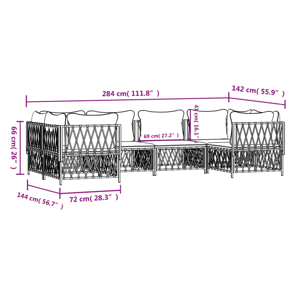 vidaXL 6-delige Loungeset met kussens staal antracietkleurig