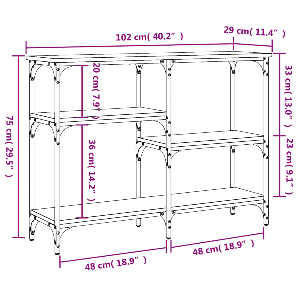 vidaXL Wandtafel 102x29x75 cm bewerkt hout gerookt eikenkleurig