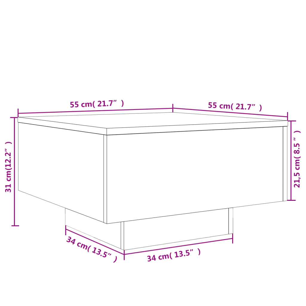 vidaXL Salontafel 55x55x31 cm bewerkt hout grijs sonoma eikenkleurig