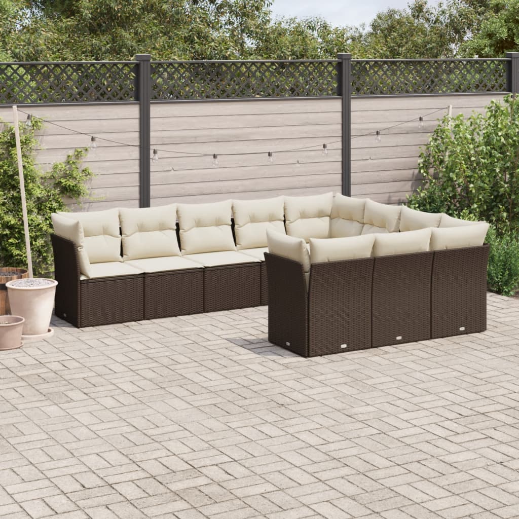 vidaXL 10-delige Loungeset met kussens poly rattan bruin