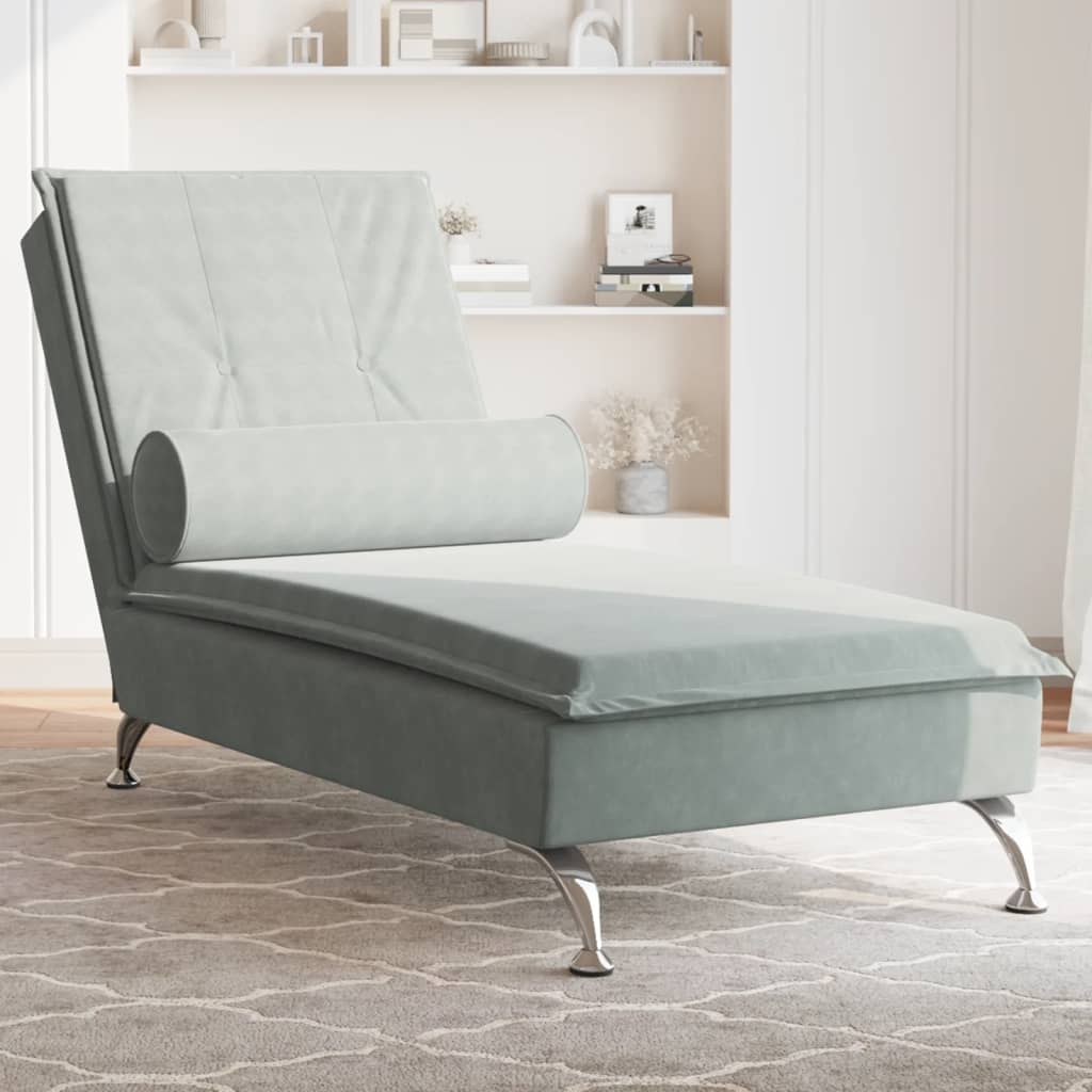 vidaXL Massage chaise longue met bolster fluweel lichtgrijs