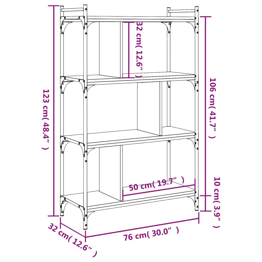 vidaXL Boekenkast 4-laags 76x32x123 cm bewerkt hout grijs sonoma