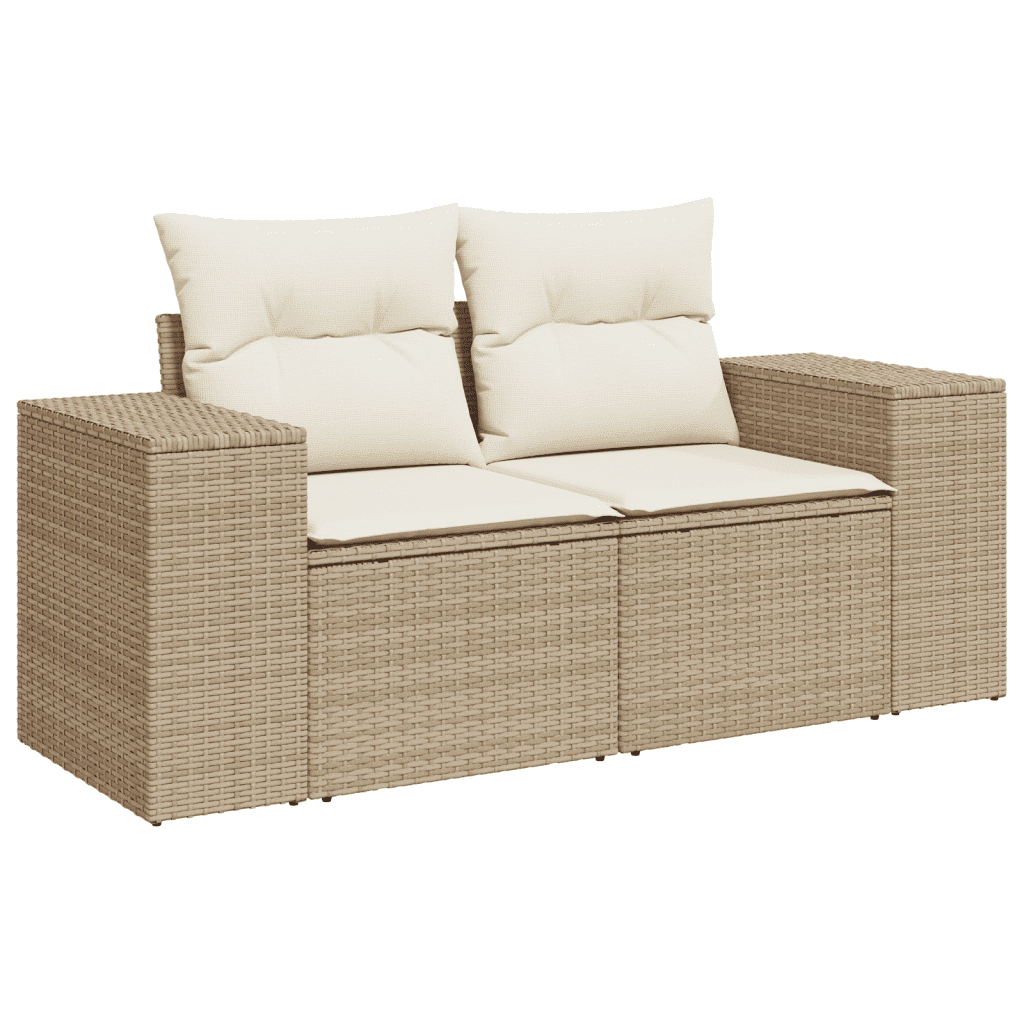 vidaXL 4-delige Loungeset met kussens poly rattan beige