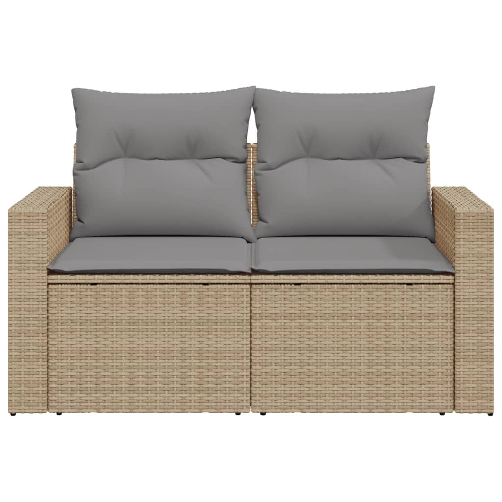 vidaXL Tuinbank 2-zits met kussens poly rattan beige