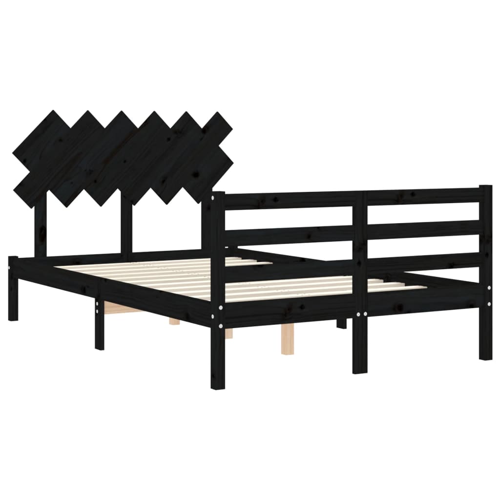 vidaXL Bedframe met hoofdbord massief hout zwart 120x200 cm