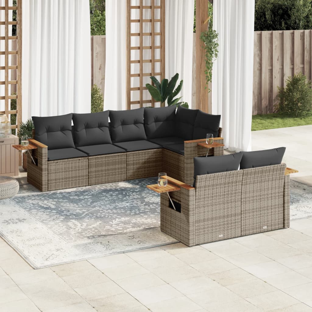 vidaXL 7-delige Loungeset met kussens poly rattan grijs