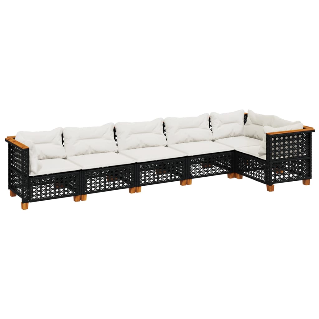 vidaXL 6-delige Loungeset met kussens poly rattan zwart