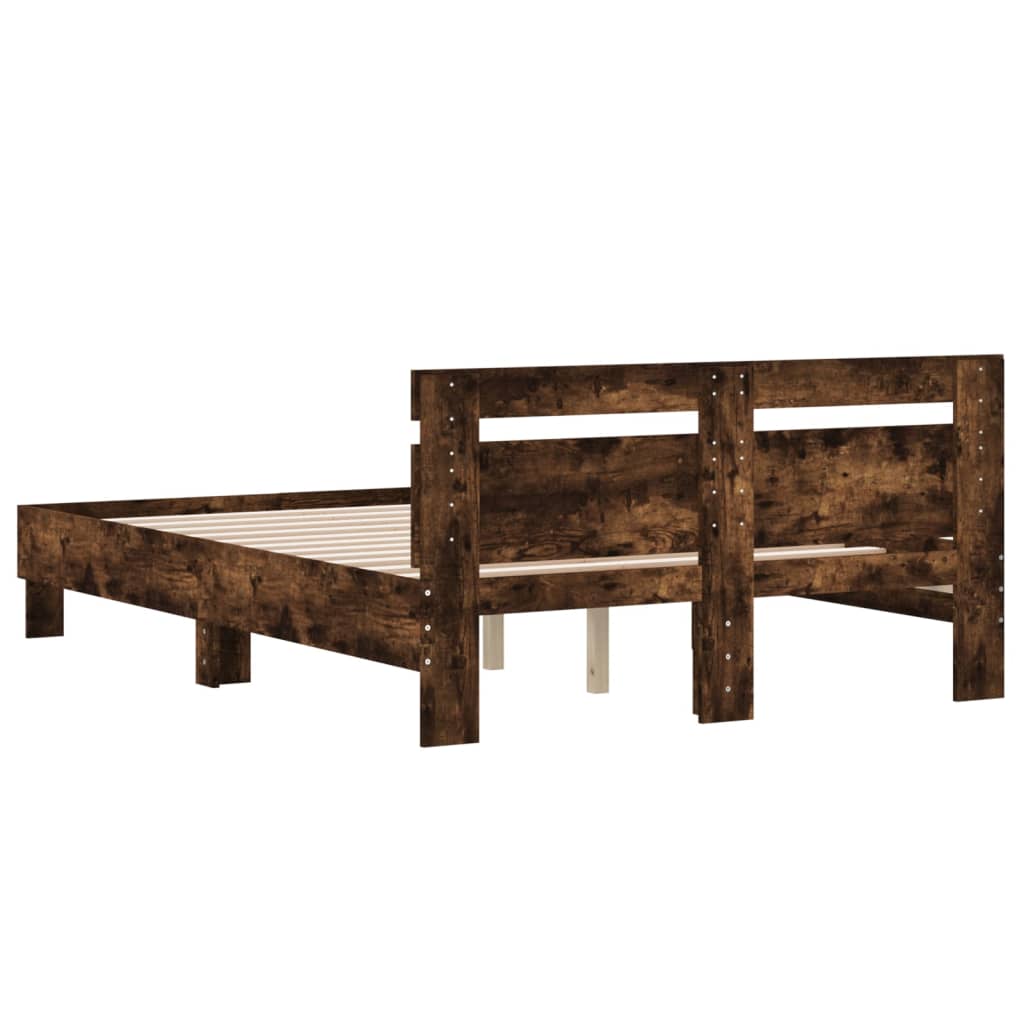 vidaXL Bedframe met hoofdeinde bewerkt hout gerookt eiken 120x200 cm