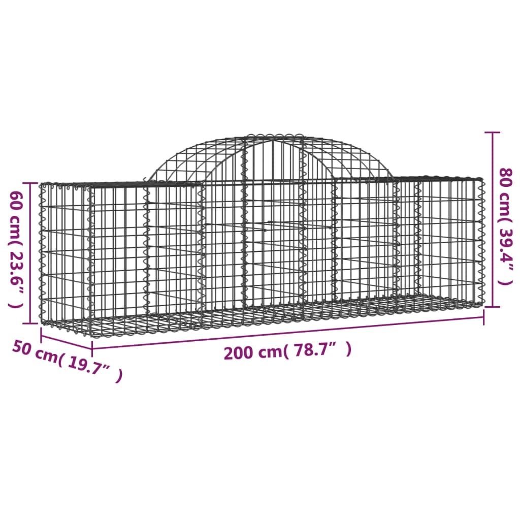 vidaXL Schanskorven 7 st gewelfd 200x50x60/80 cm gegalvaniseerd ijzer