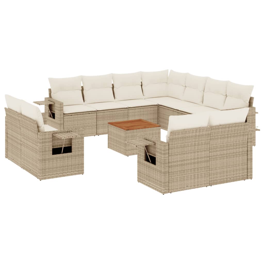 vidaXL 12-delige Loungeset met kussens poly rattan beige