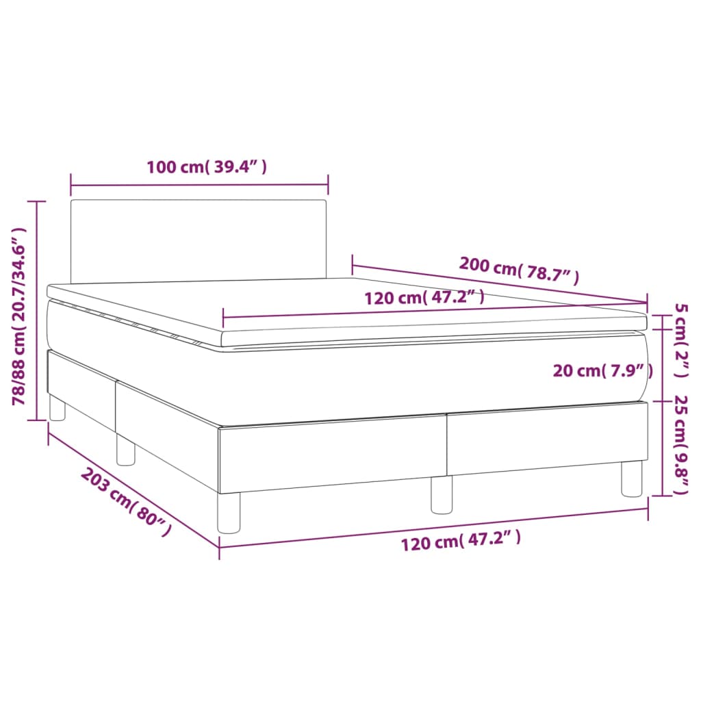 vidaXL Boxspring met matras en LED stof zwart 120x200 cm