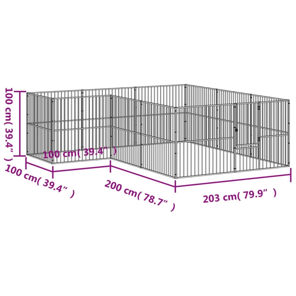 vidaXL Hondenkennel 12 panelen gepoedercoat staal zwart