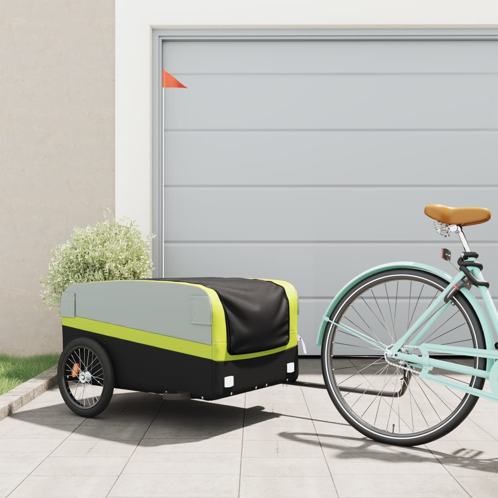 vidaXL Fietstrailer 45 kg ijzer zwart en groen