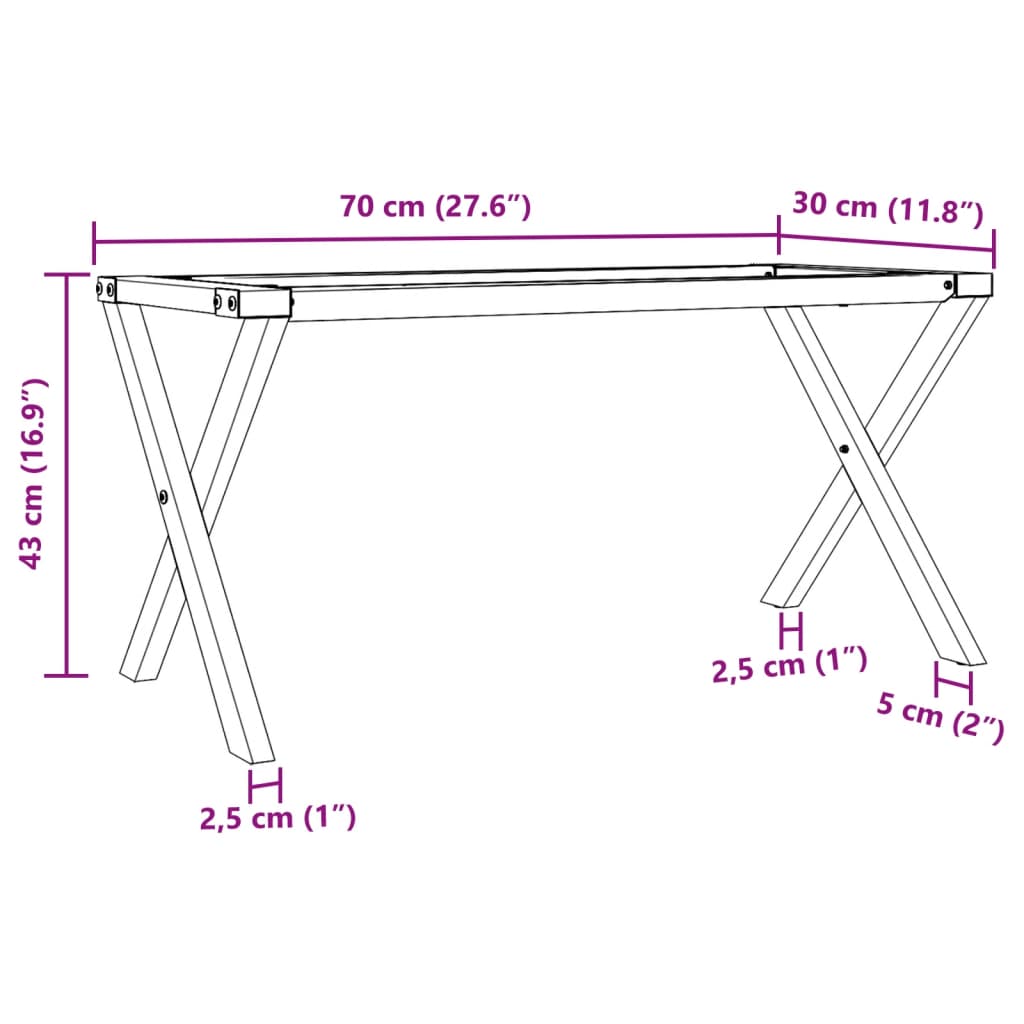 vidaXL Salontafelpoten X-frame 70x30x43 cm gietijzer