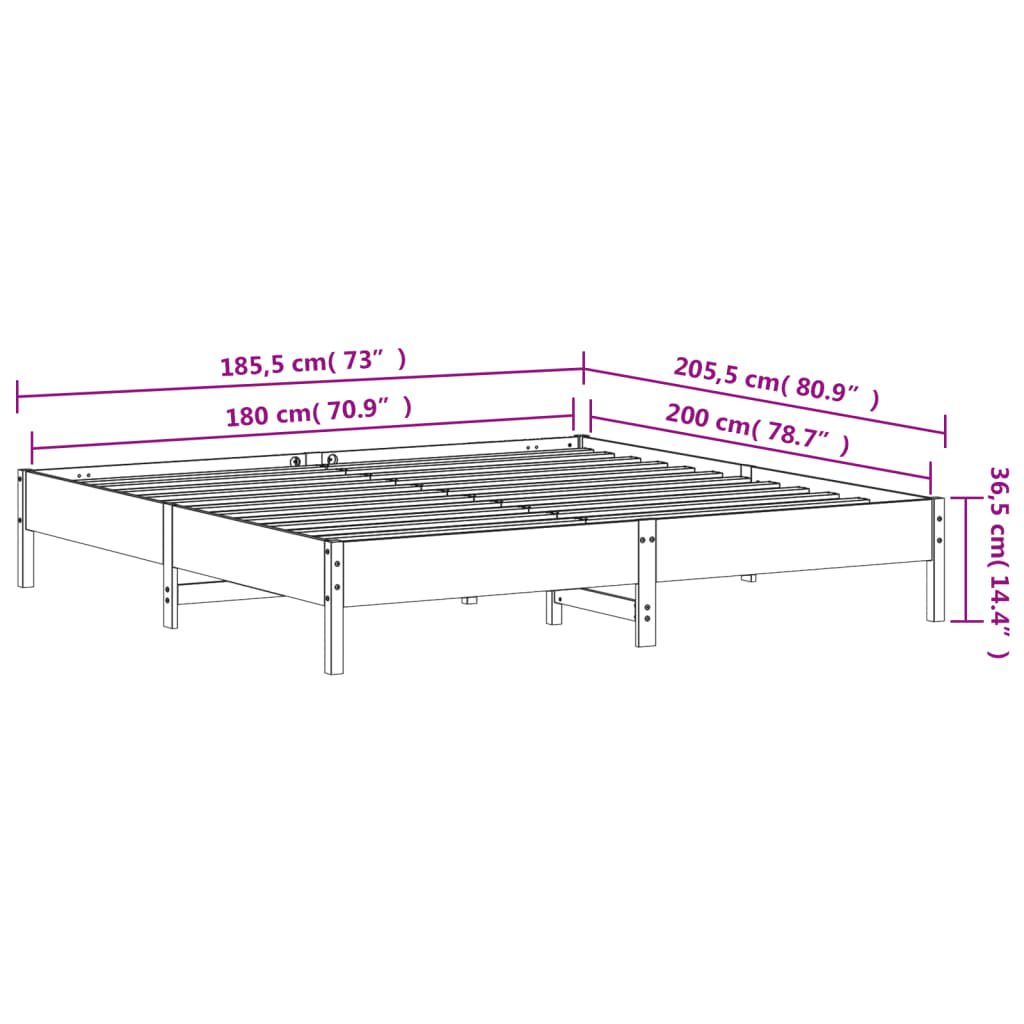 vidaXL Bedframe zonder matras massief grenenhout wit 180x200 cm