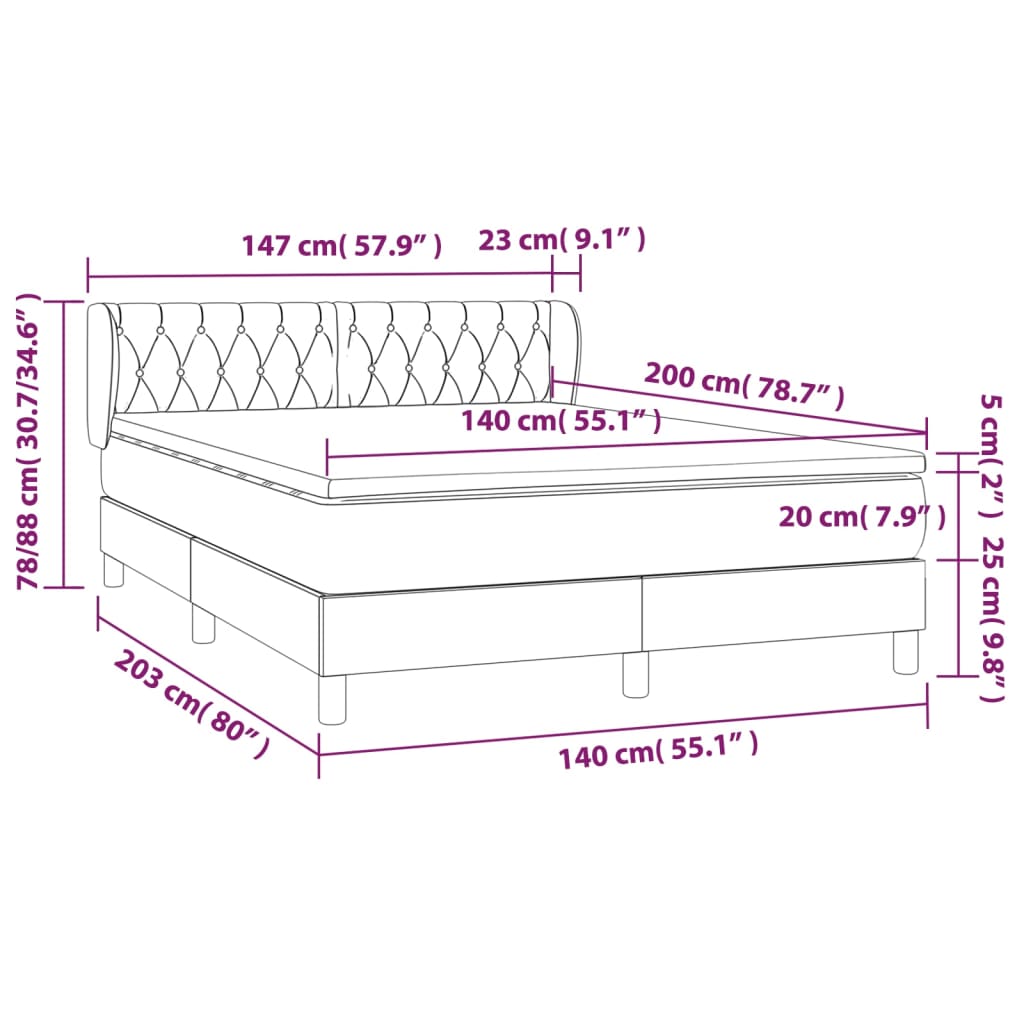 vidaXL Boxspring met matras stof donkergrijs 140x200 cm