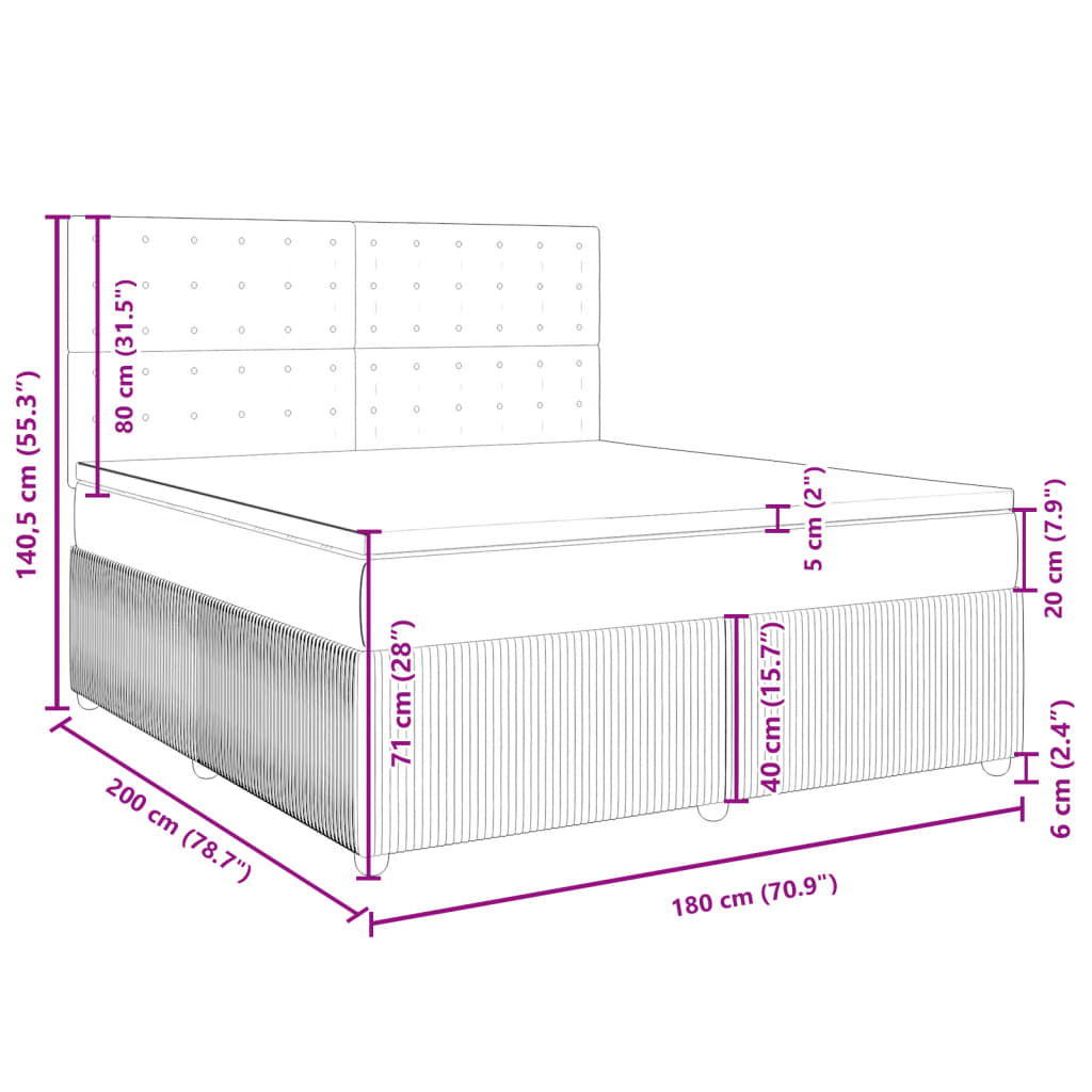 vidaXL Boxspring met matras fluweel lichtgrijs 180x200 cm