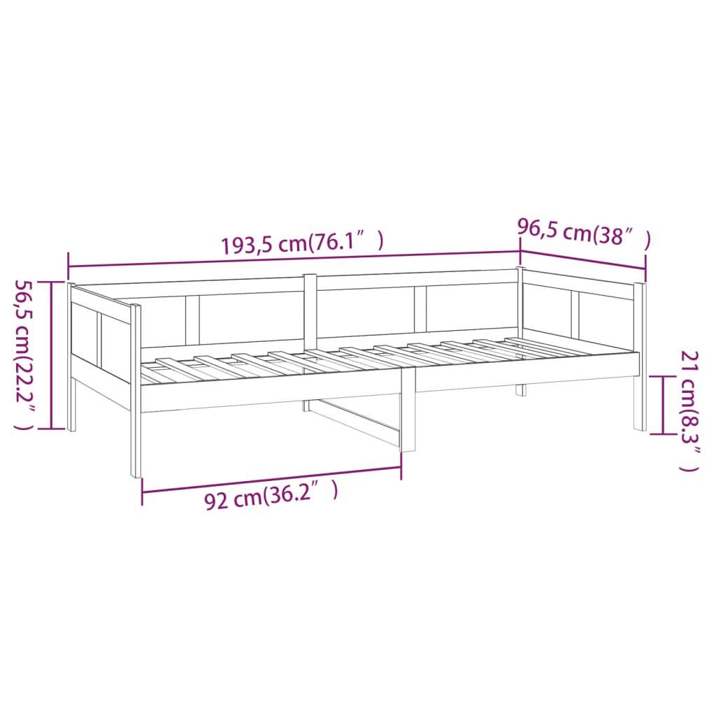 vidaXL Slaapbank massief grenenhout zwart 90x190 cm