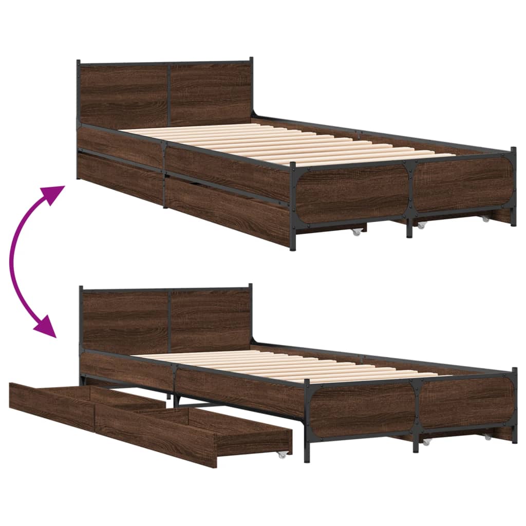 vidaXL Bedframe met lades bewerkt hout bruin eikenkleur 100x200 cm