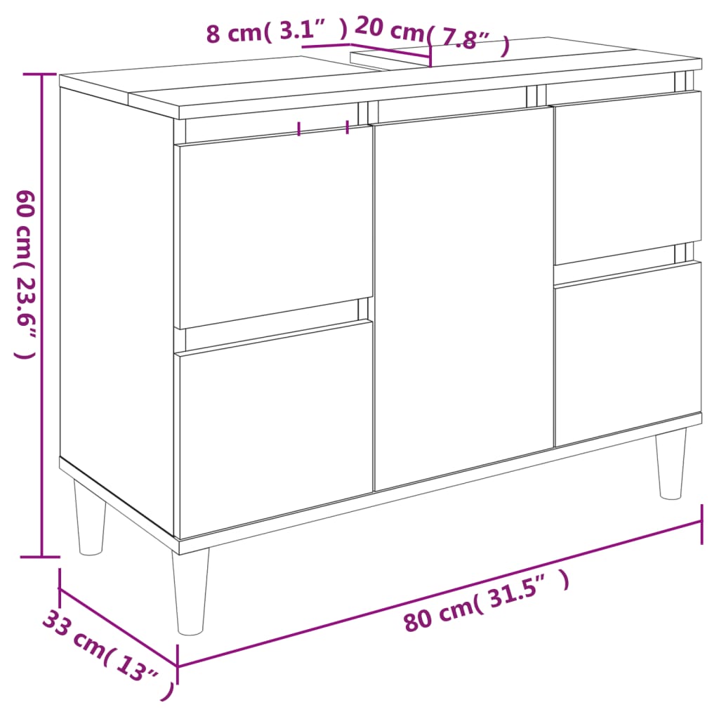 vidaXL Wastafelkast 80x33x60 cm bewerkt hout zwart