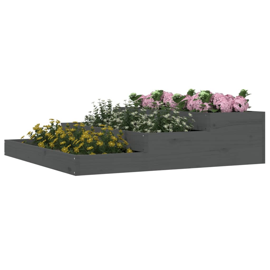 vidaXL Plantenbak 107x107x27 cm massief grenenhout grijs