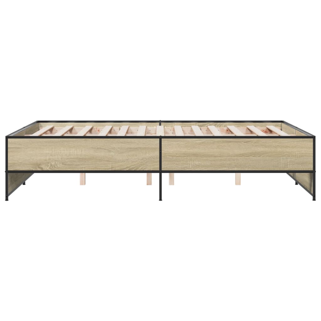 vidaXL Bedframe bewerkt hout metaal sonoma eikenkleurig 90x190 cm