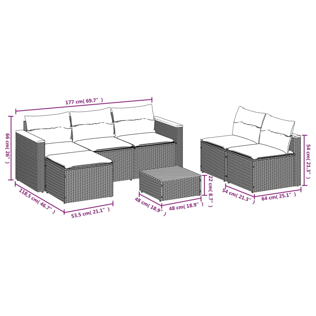 vidaXL 5-delige Loungeset met kussens poly rattan acacia zwart