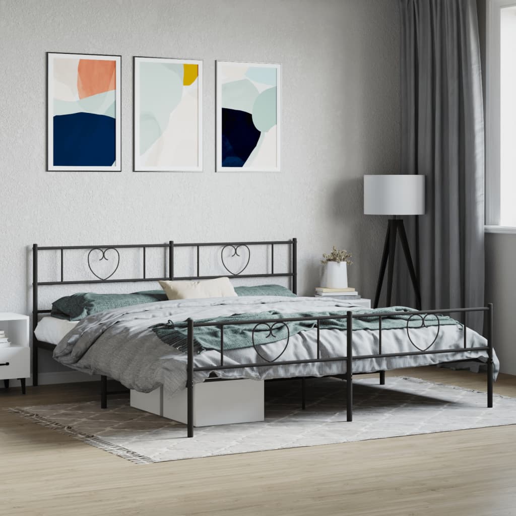 vidaXL Bedframe met hoofd- en voeteneinde metaal zwart 200x200 cm