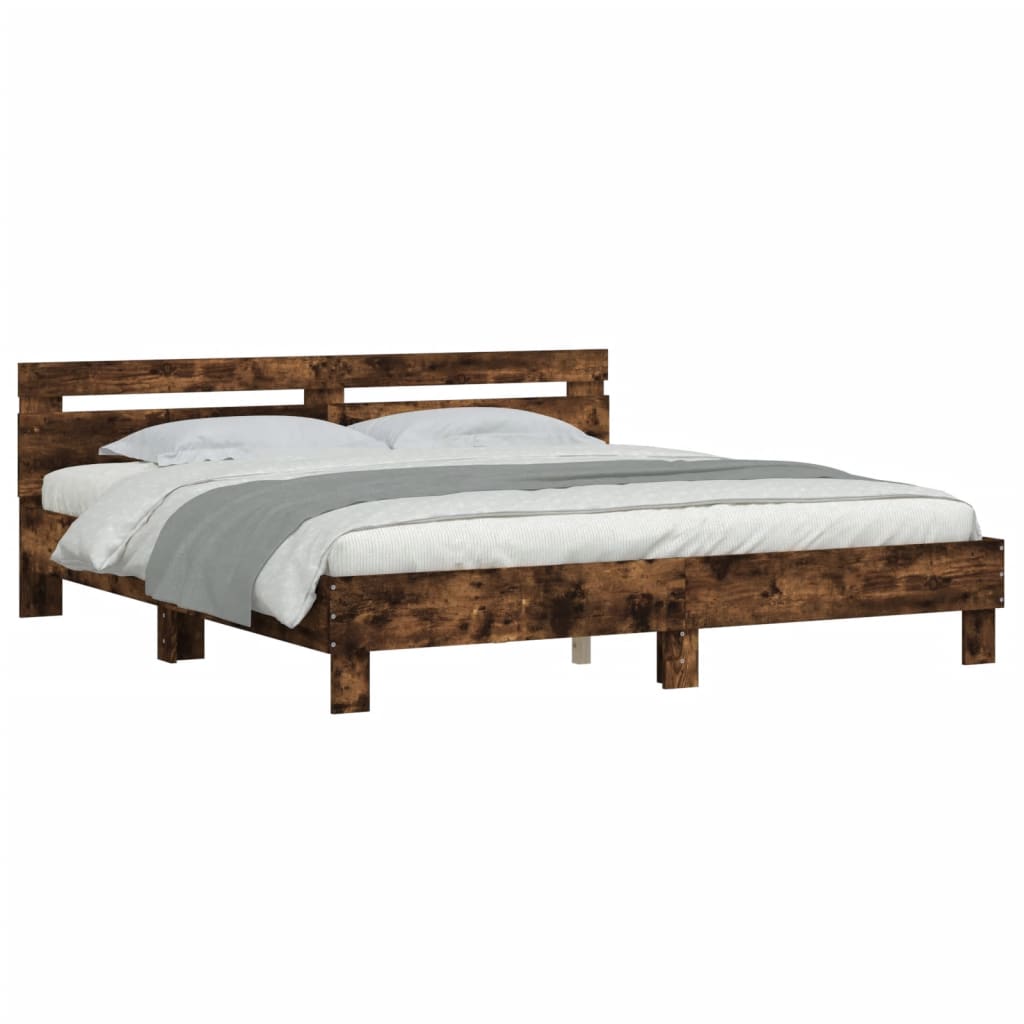 vidaXL Bedframe met hoofdeinde bewerkt hout gerookt eiken 160x200 cm