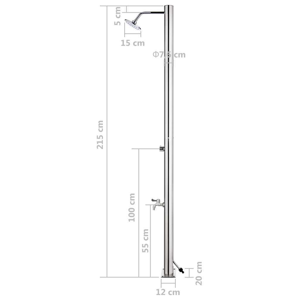 vidaXL Buitendouche met bruine basis 220 cm roestvrij staal