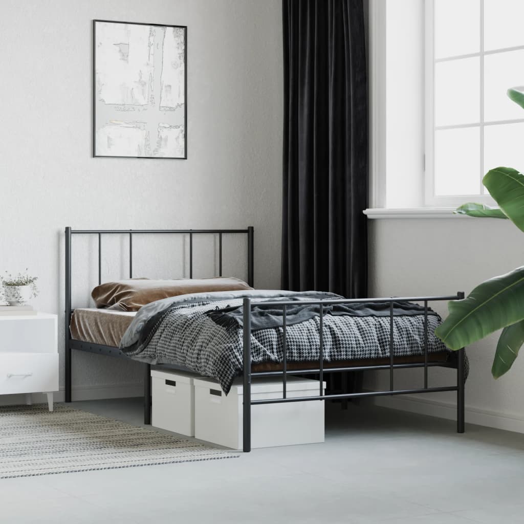 vidaXL Bedframe met hoofd- en voeteneinde metaal zwart 100x190 cm