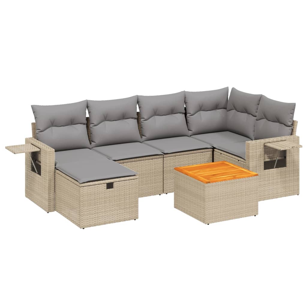 vidaXL 7-delige Loungeset met kussens poly rattan gemengd beige