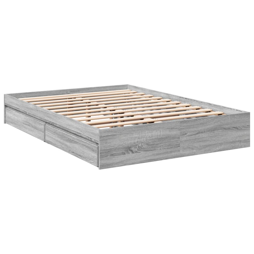 vidaXL Bedframe met lades bewerkt hout grijs sonoma eiken 135x190 cm