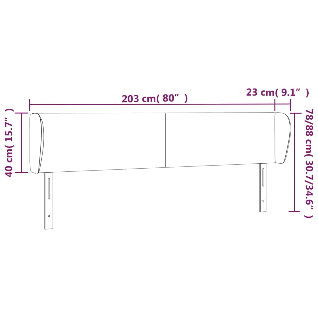 vidaXL Hoofdbord met randen 203x23x78/88 cm fluweel zwart