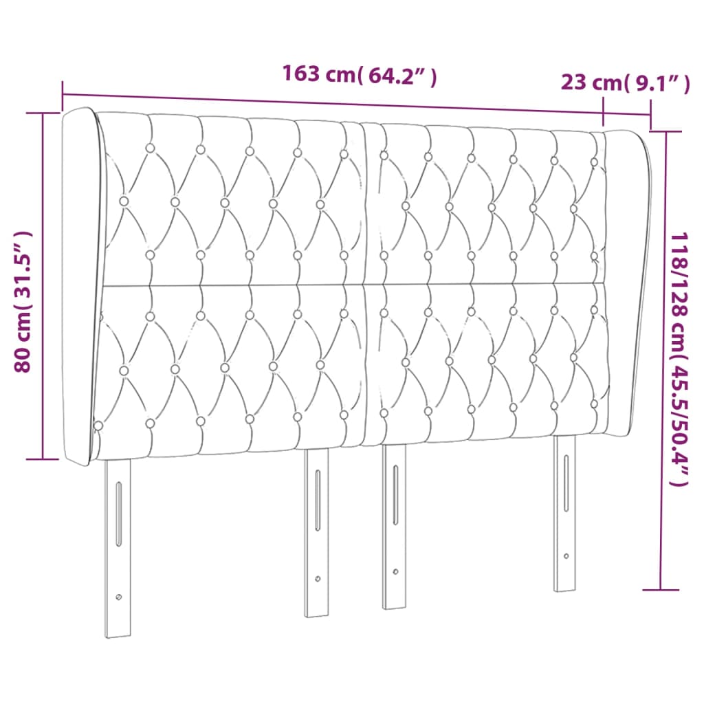 vidaXL Hoofdbord met randen 163x23x118/128 cm stof zwart