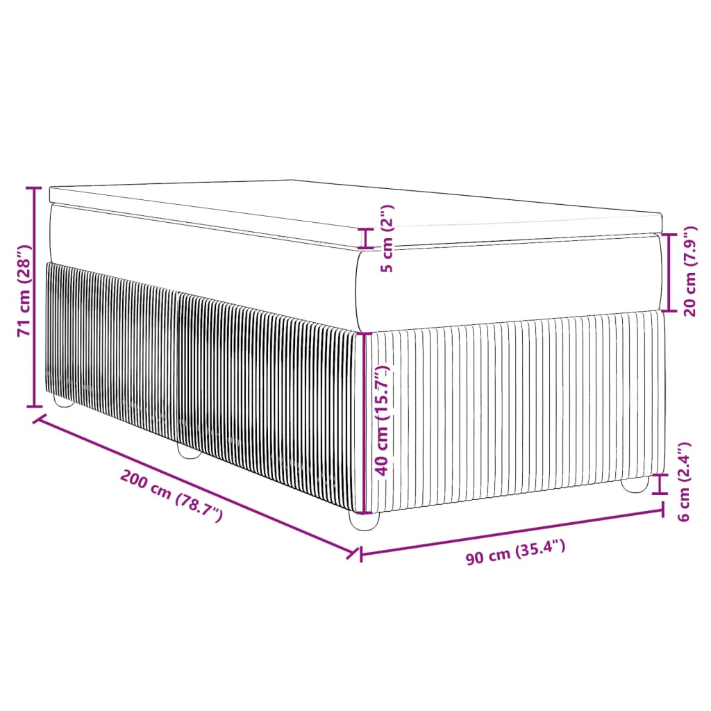 vidaXL Boxspring met matras fluweel lichtgrijs 90x200 cm