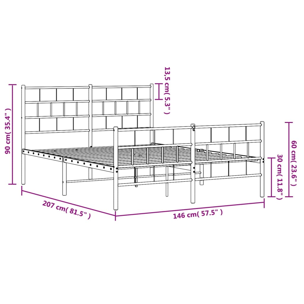 vidaXL Bedframe met hoofd- en voeteneinde metaal wit 140x200 cm