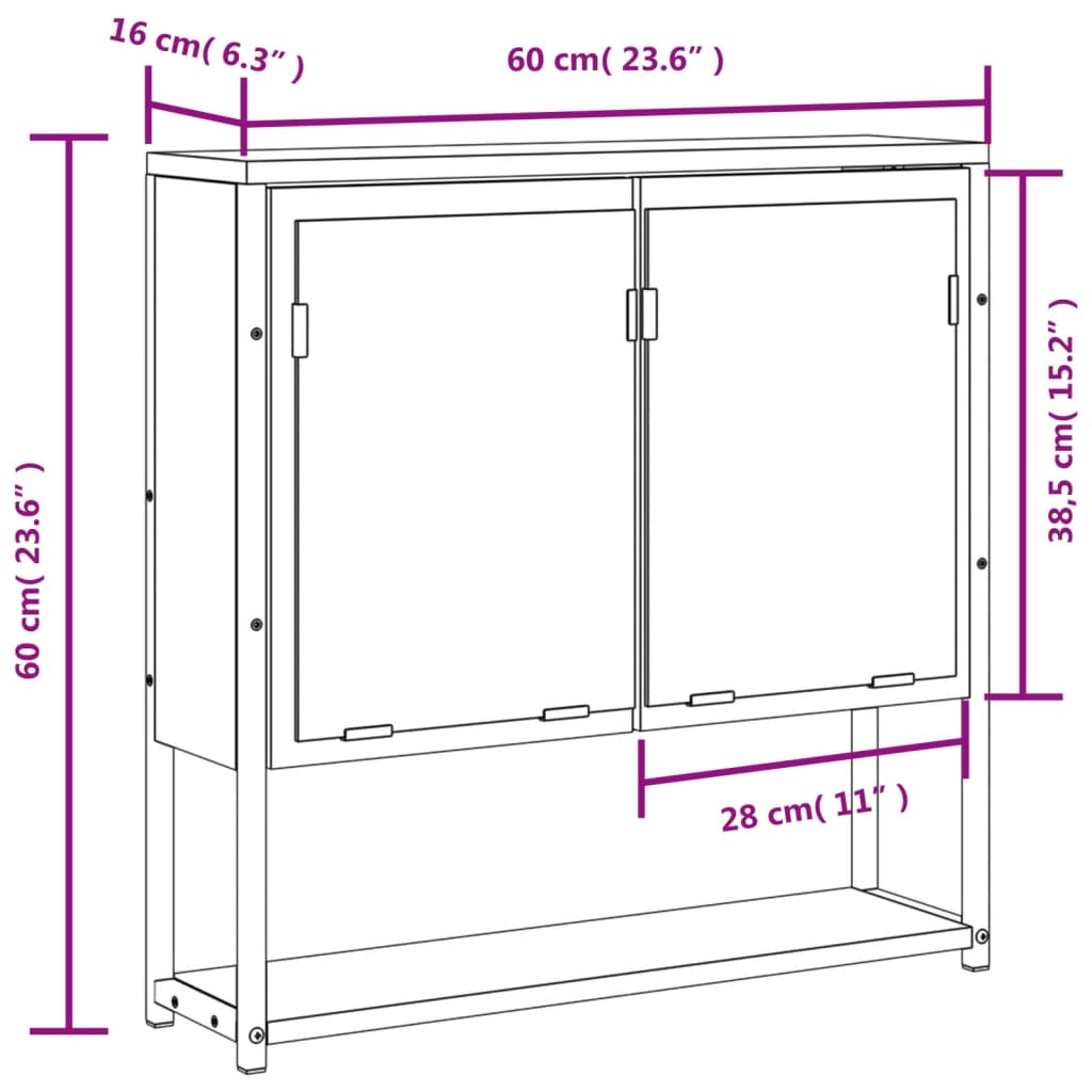 vidaXL Badkamerspiegelkast 60x16x60 cm bewerkt hout zwart